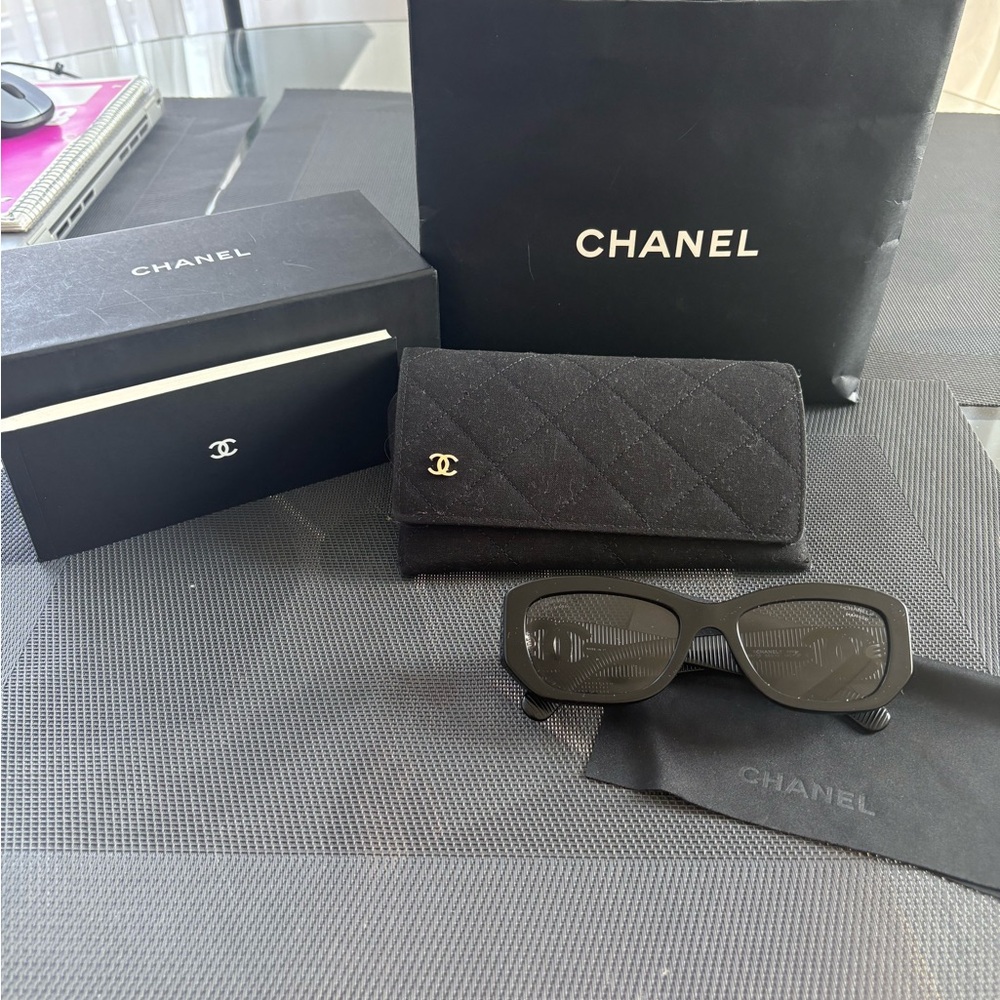 Chanel Black Quilted Sunglasses Set